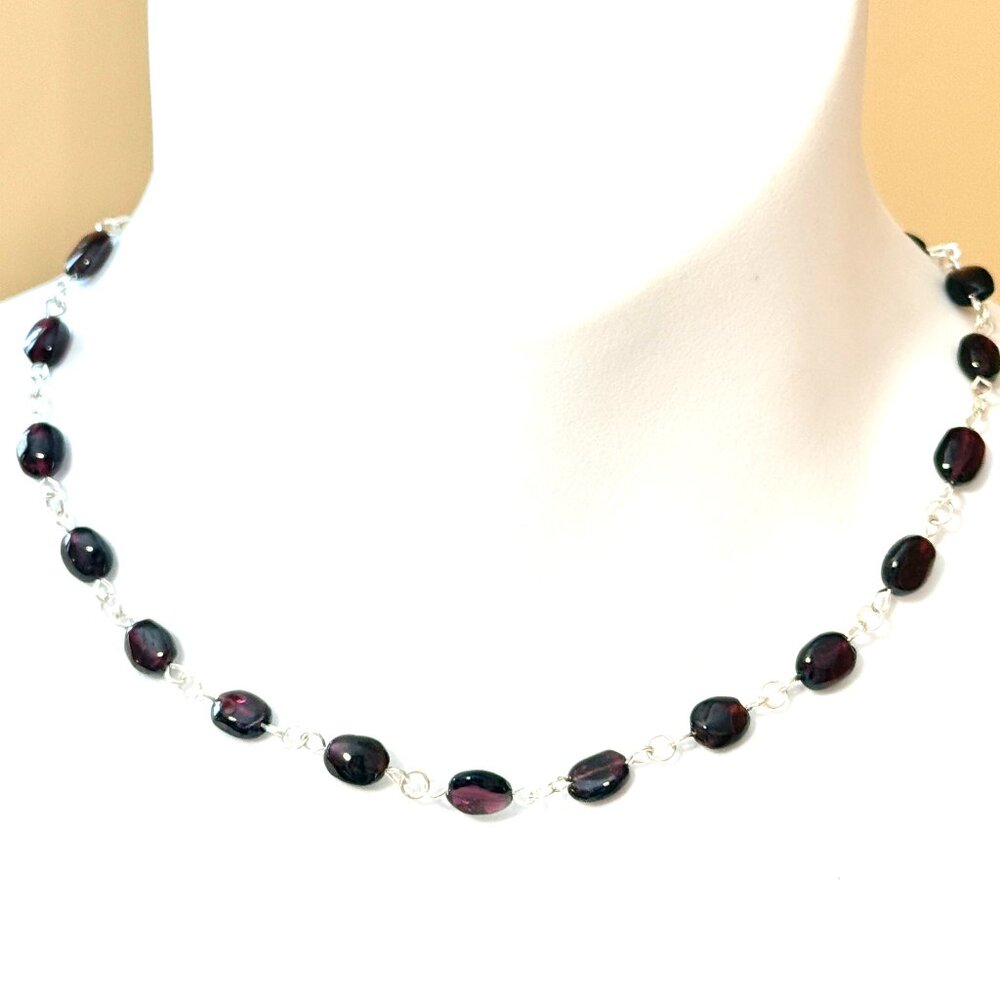 Genuine Garnet Short Necklace, Natural Gemstone Adjustable Necklace